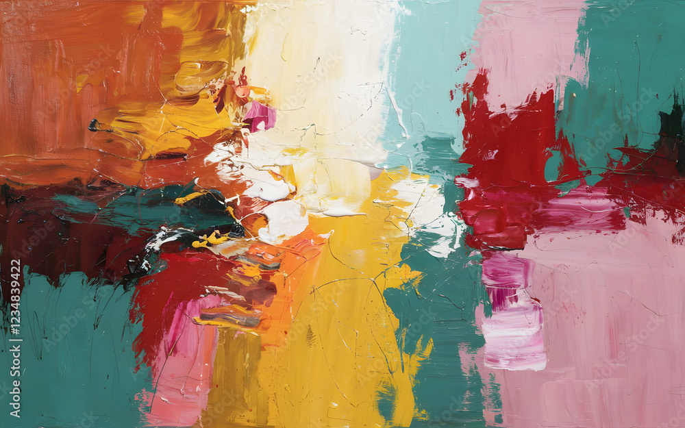 Poster abstract expressionism: bold strokes of vibrant color create a dynamic interplay of texture and emot