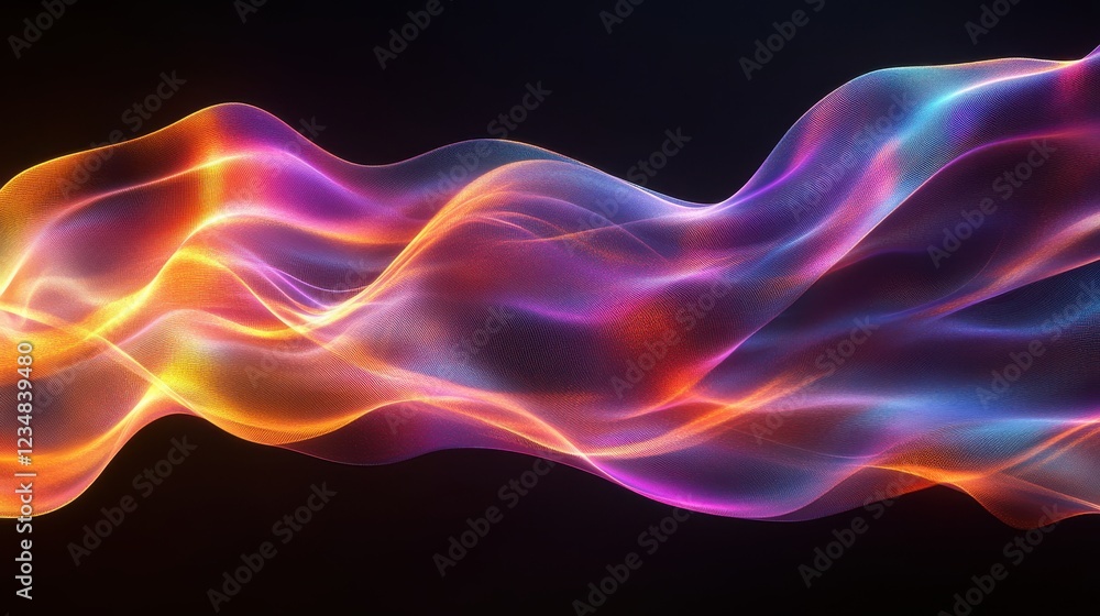 Poster abstract waves of colorful iridescent light flowing in dynamic patterns and shapes