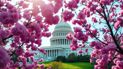 Us Capitol Building Spring Blossoms Pink Flowers