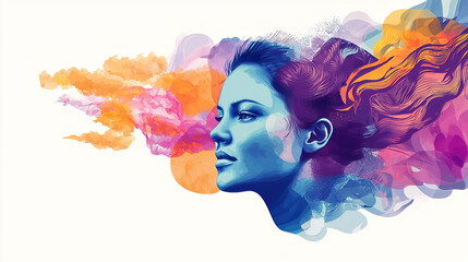 Women history honors heritage and diversity. It marks progress and inspires celebration. Vibrant Portrait of Woman with Artistic Colorful Elements