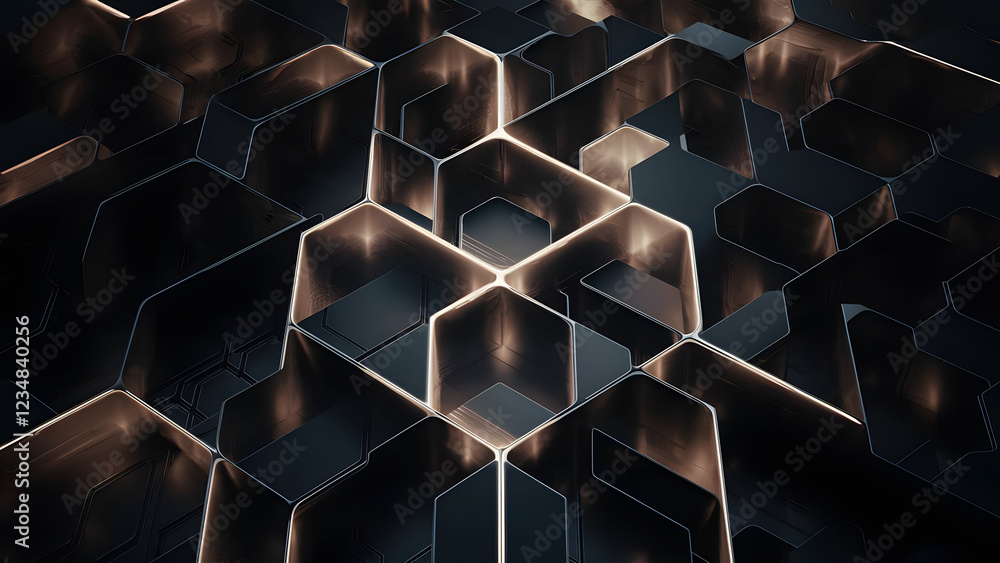 Poster abstract hexagon structure: a mesmerizing pattern of dark metallic hexagons creates a sophisticated 