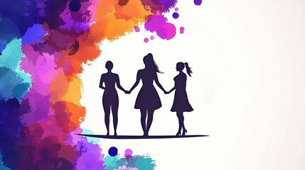 Women history honors heritage and diversity. It marks progress and inspires celebration. Three Women Holding Hands with Colorful Background Design