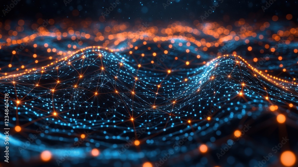 Aufkleber ai generated abstract network pattern in blue and orange colors on dark background