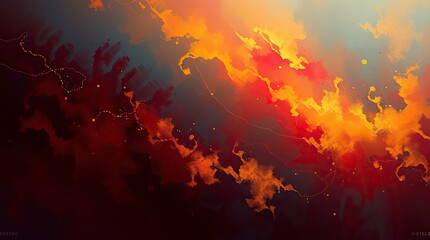 Abstract Fire and Gold Watercolor Painting Digital Art