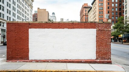Obraz premium Red brick wall with white cement surface in a urban environment, building, cityscape, modern style