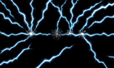 Bright blue lightning bolts striking against dark background, creating dramatic and electrifying effect. Perfect for backgrounds or energy themes