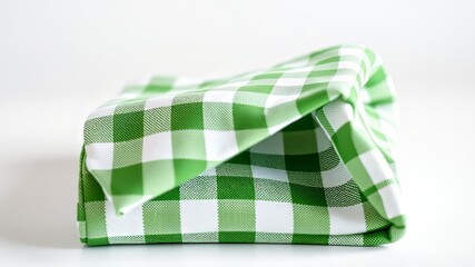 Green and White Checkered Kitchen Towel - AI Photo -  Folded on White Background - High Quality