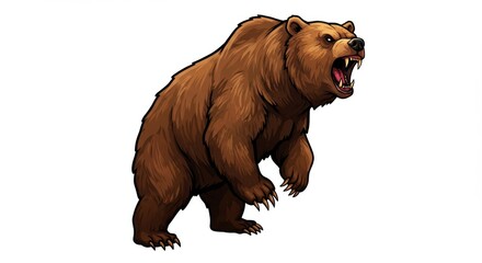 Fierce brown bear standing upright, showcasing its strength in nature