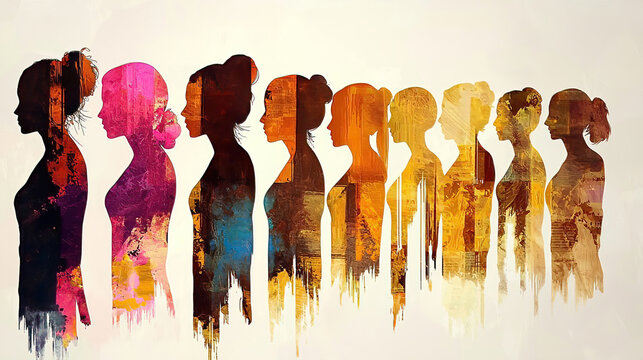 Women history honors heritage and diversity. It marks progress and inspires celebration. Diverse Silhouettes of Women in Colorful Artistic Representation