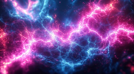Colorful nebula with vibrant neon fractal energy patterns in a cosmic background scene
