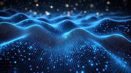 Obraz premium Abstract technology background featuring blue waves and dots in a futuristic design concept