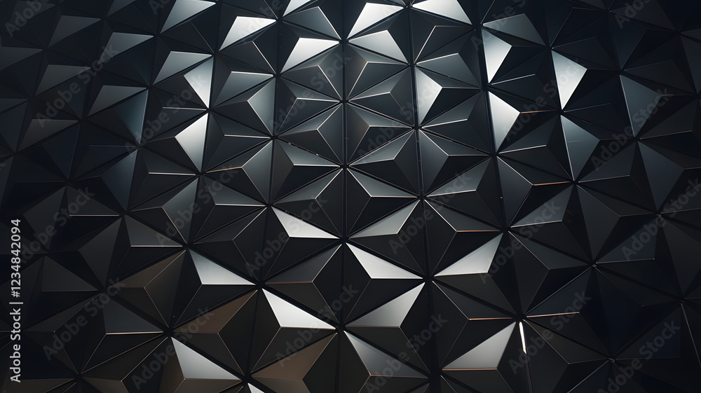 Poster geometric abstract texture: an abstract design with a mesmerizing pattern of black and gray triangul