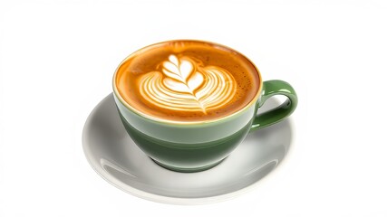 Green Latte Art Coffee Cup - Side View Clipping Path