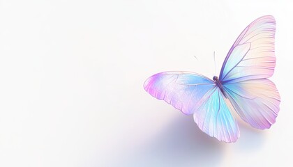 A delicate butterfly with pastel wings gently rests against a light background, embodying beauty and grace.