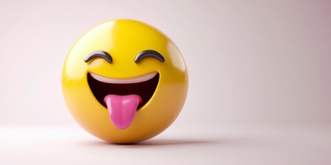 Fototapeta premium 3D render of a yellow, happy emoji with its tongue out, against a white background