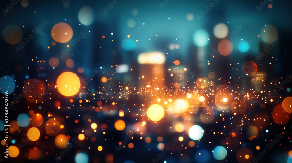 Poster motion blur of vibrant city lights creating a bokeh effect at night with dynamic colors