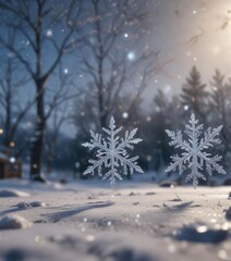 Sparkly snowflakes falling from the sky on a winter's day, frosty morning, snowfall