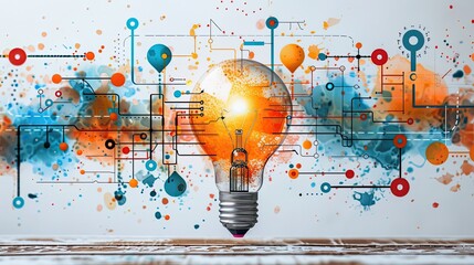 flat design, illustration, Brainstorm Battle Creative minds compete to solve an impossible problem. Illustration: Lightbulb moments, colorful flowcharts