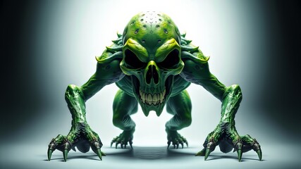 Obraz premium Green Skull Monster, Epic Fantasy Art