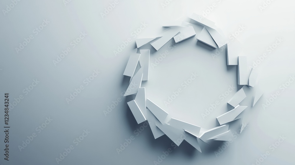 Poster Abstract design featuring white paper shapes arranged in a circular formation against a light background. Generative AI