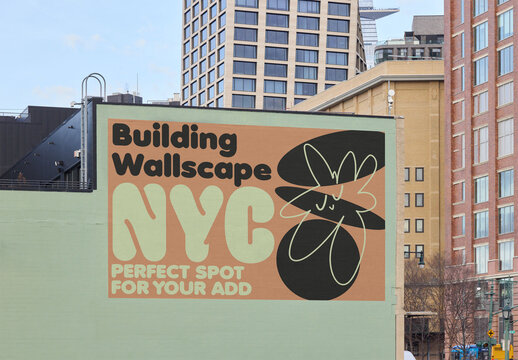 Billboard Building wallscape OOH Advertisement. Mockup in New York Ready for Customization