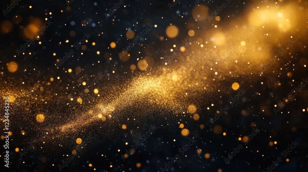 Poster golden dust particles floating in a dark background creating a magical atmosphere