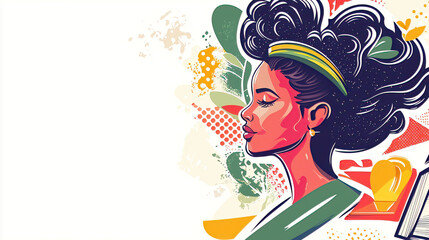 Women history honors heritage and diversity. It marks progress and inspires celebration. Vibrant Artistic Portrait of a Woman with Curly Hair