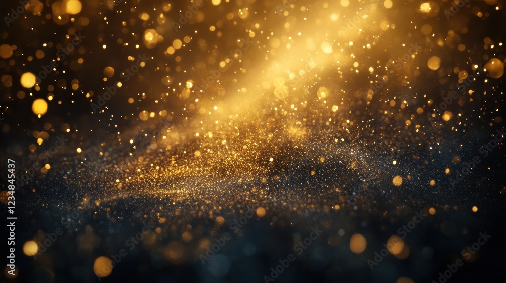 Aufkleber golden dust particles floating gracefully in a dark background creating a magical effect