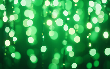 Fototapeta premium Green glitter bokeh background with sparkling lights 