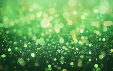 Obraz premium Green glitter bokeh background with sparkling lights 