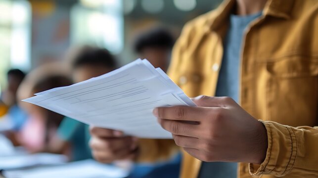 Teacher Distributing Worksheets to Students in Class