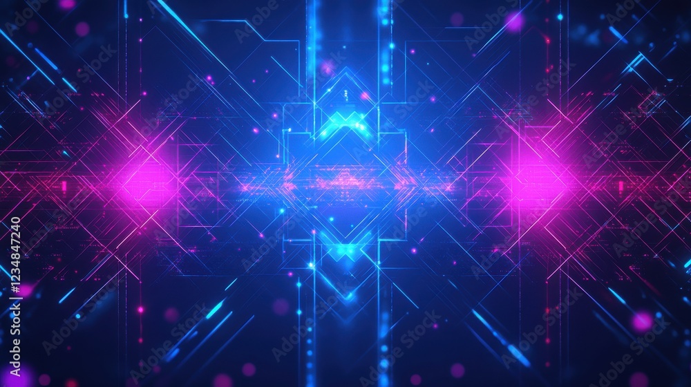 Poster abstract geometric background with neon lights featuring triangles and futuristic patterns