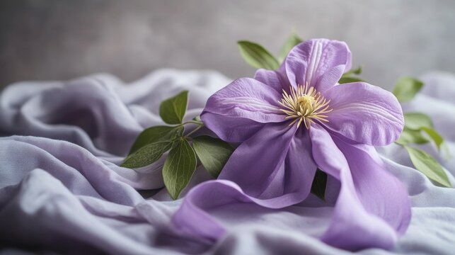 Lavender Clematis Flower on Soft Lilac Fabric