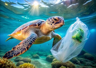 Obraz premium Ocean plastic pollution generative ai