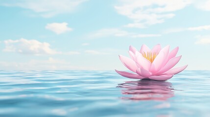 A stunning pink lotus flower in full bloom on tranquil water surface serene