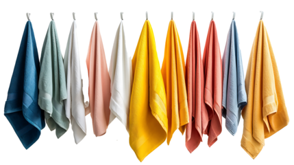 set of colorful towels isolated on a transparent background