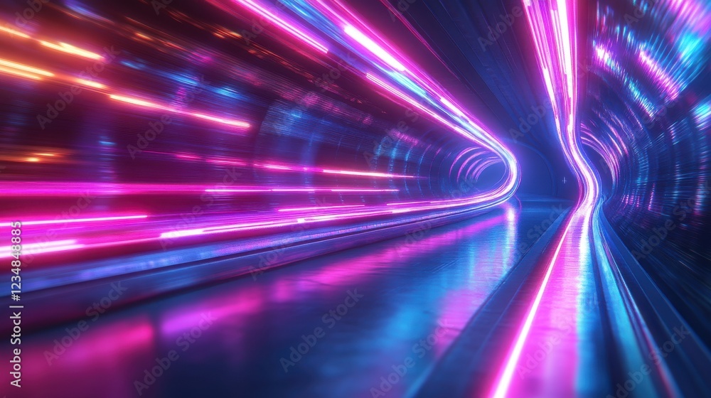 Aufkleber futuristic tunnel with neon lights and motion blur creating a high-speed effect