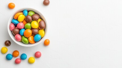 Obraz premium Colorful Candy Coated Chocolates in White Bowl