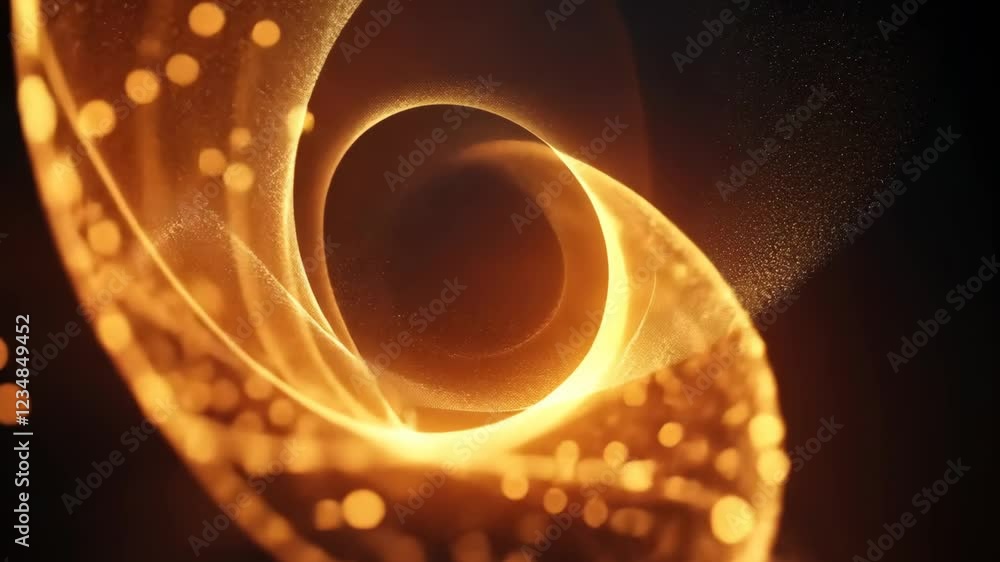 Poster swirling golden particles create a mesmerizing vortex effect in an abstract representation of energy