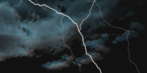 Thunder Stock Image In Black Background. Massive lightning bolt with branches isolated on black background.
