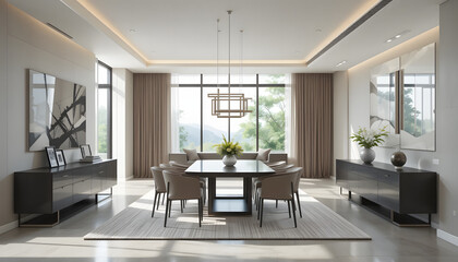 Fototapeta premium This contemporary living room boasts a modern design with a comfortable sofa, and stylish decor