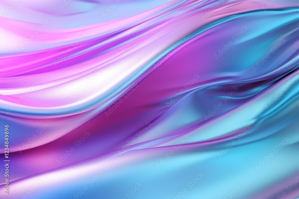 Poster abstract background with iridescent fabric flowing and creating smooth waves in pastel colors