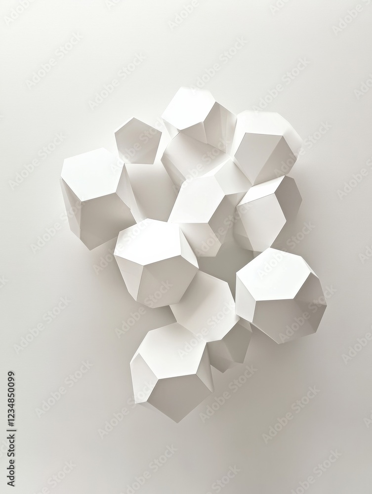 Leinwandbilder Geometric white sculpture arranged on a clean wall creating a modern artistic focal point in a minimalist space. Generative AI