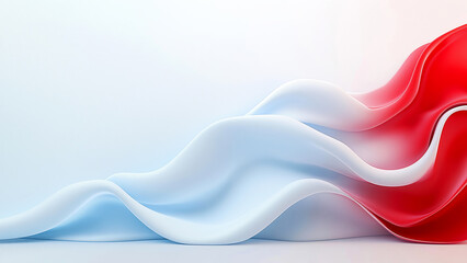 Fototapeta premium Abstract cloth flowing and waving from light blue to red gradient color in white studio