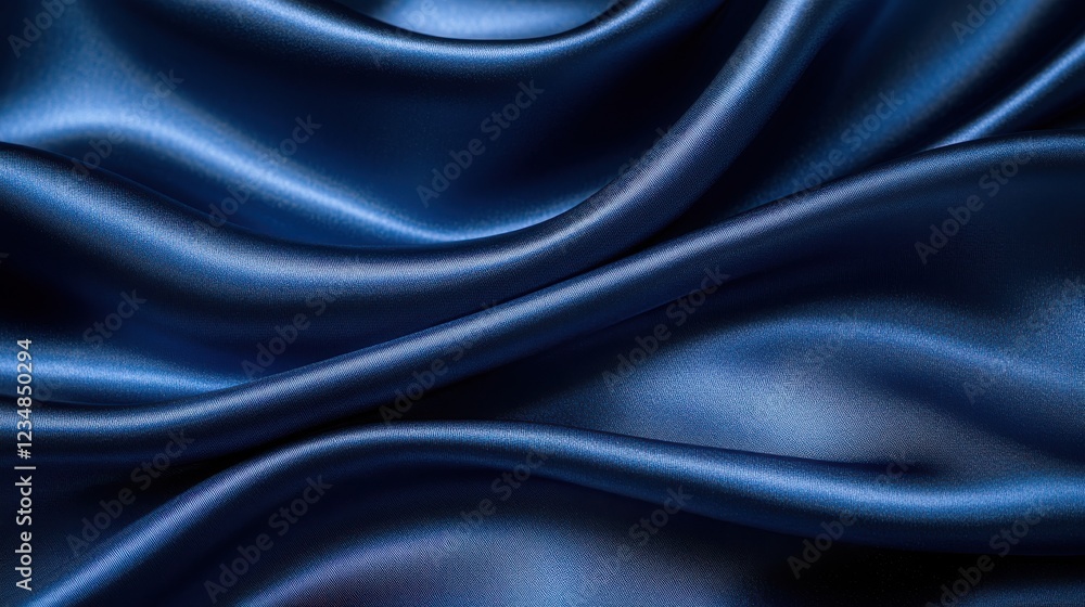 Poster deep royal blue silk fabric folds draped elegantly on a smooth surface creating texture