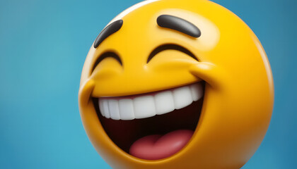 Fototapeta premium A happy emoticon with an open mouth shows a tooth