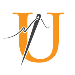 Letter U Sewing Needle Logo Design for Embroider, Textile, Fashion, Cloth, Fabric Symbol