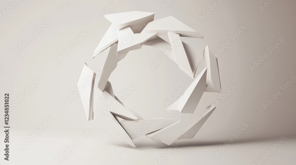Fototapete white abstract sculpture arranged in a circular formation on a minimalist background. generative ai