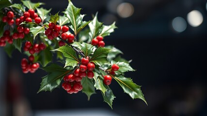 Obraz premium Holly Branch with Red Berries - Isolated AI Photo