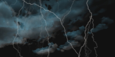 Thunder Stock Image In Black Background. Massive lightning bolt with branches isolated on black background.
